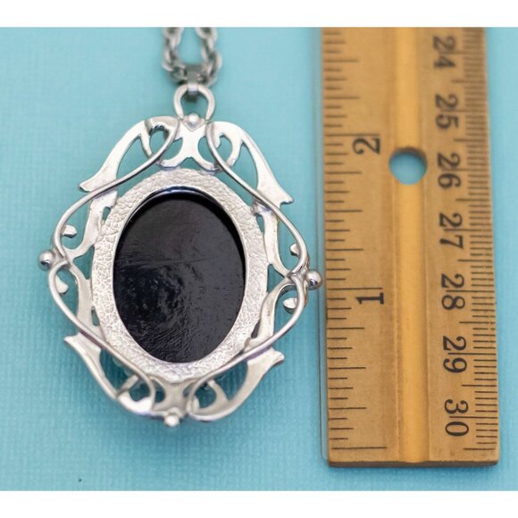 Vintage Silver Tone Abstract Oval Pendant Elegant Necklace 20 inch by Whiting Da - Picture 3 of 3